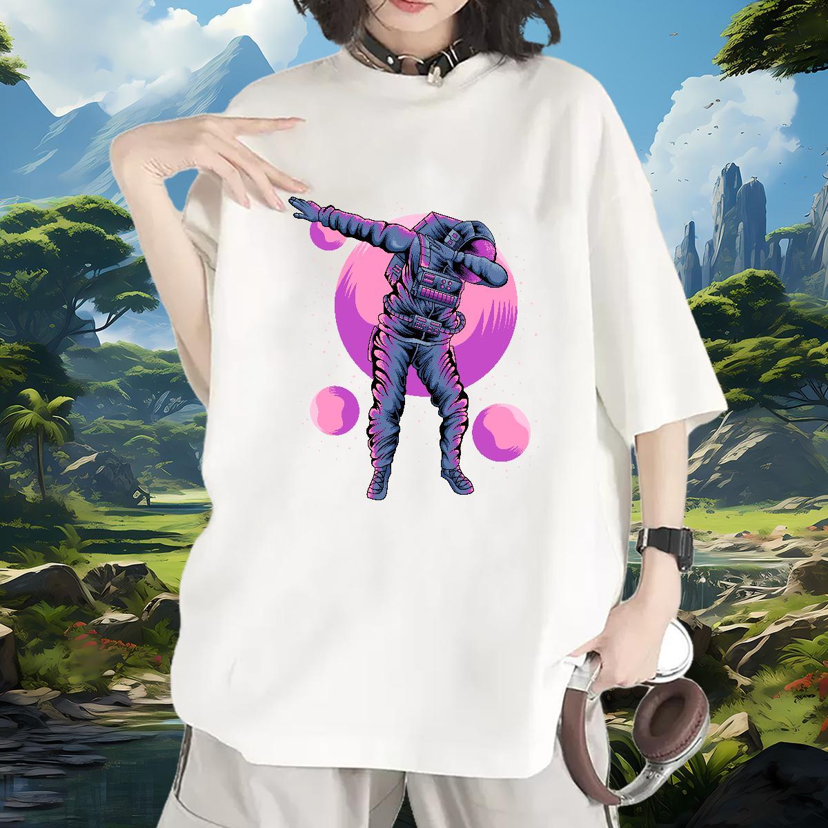Free Shipping Woman Tshirt 230g Cotton cosmonaut Beach T-Shirts Comfortable Custom Print Oversized Tops Shirt