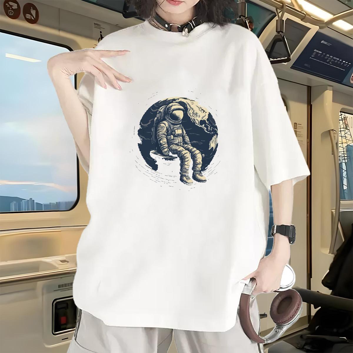 Lady Lady T shirt 230g Pure Cotton universe High Street Hip Hop T Shirts Women Breathable Crew Neck Oversized Top Tees