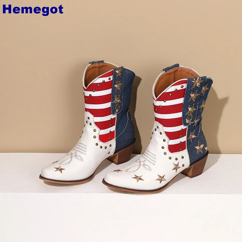 Five star striped sexy short boots autumn rivet splicing mixed color fashionable womens knight boots thick high-heeled casual boots 240823