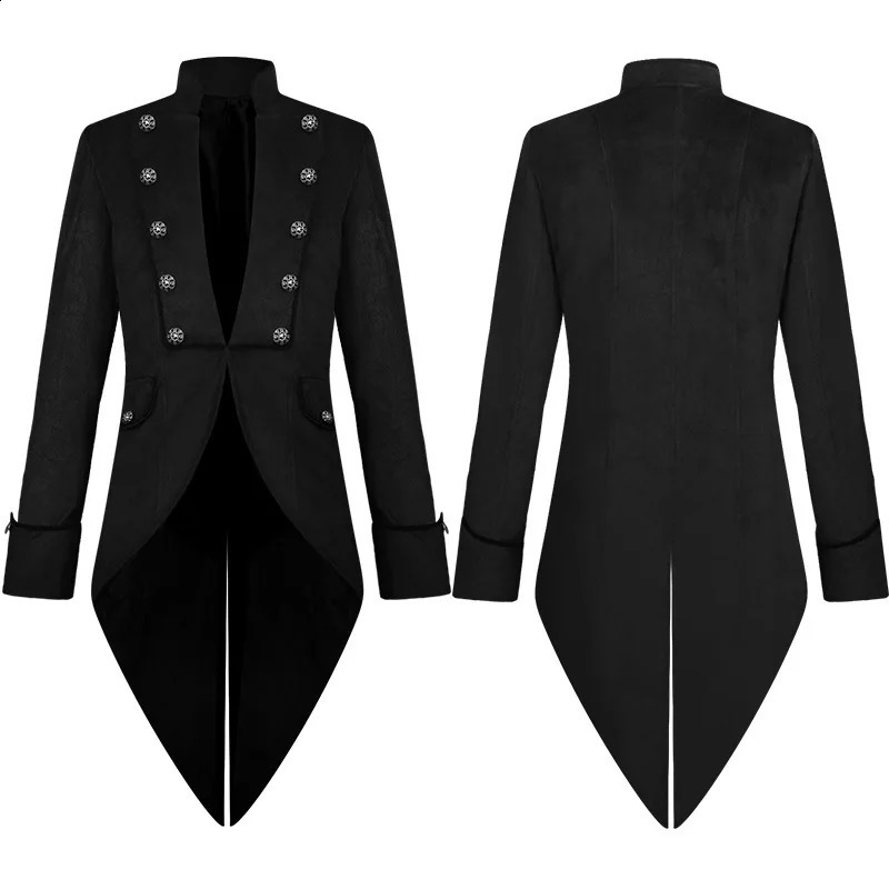 Mens Medieval Steampunk Tailcoat Jacket Men Vintage Blue Velvet Renaissance Victorian Frock Coat Uniform Halloween Costume Homme 240822