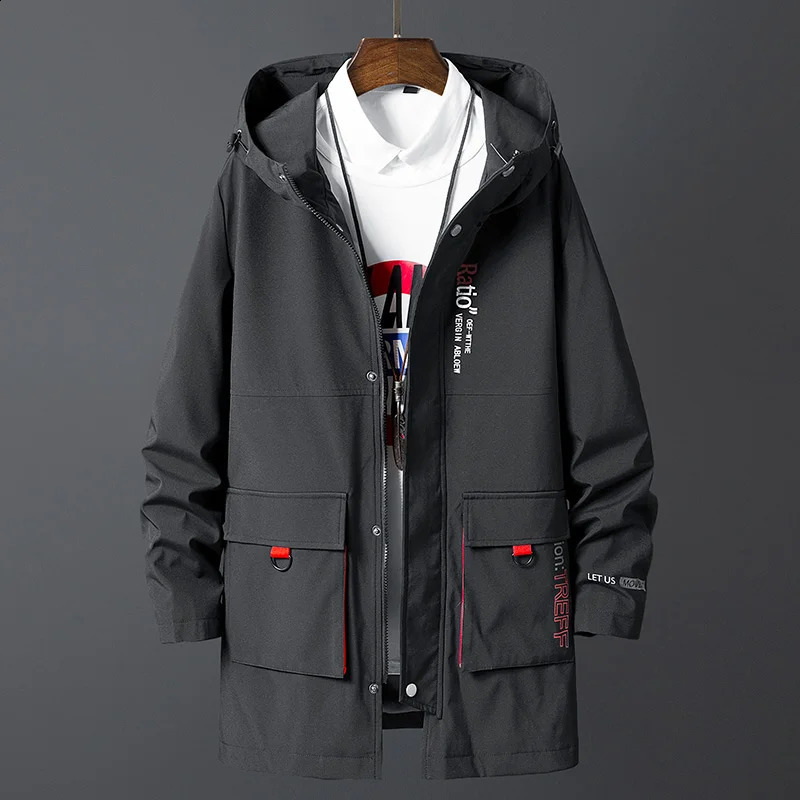 Korea Fashion Oversize 7XL 8XL Casual Mens Black Windbreaker Jackets Long Trench Coat For Spring Autumn Winter Clothes 240822