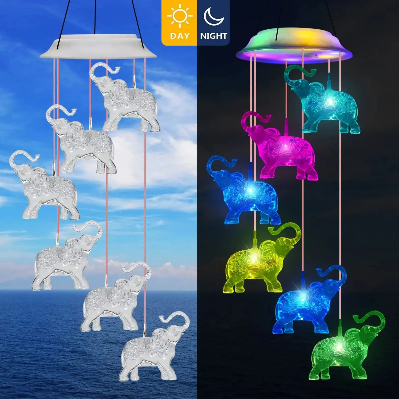 Outdoor Solar Waterproof LED Elephant Wind Chimes Home Gifts for Decorating Gardens Courtyards and Lawns 240822
