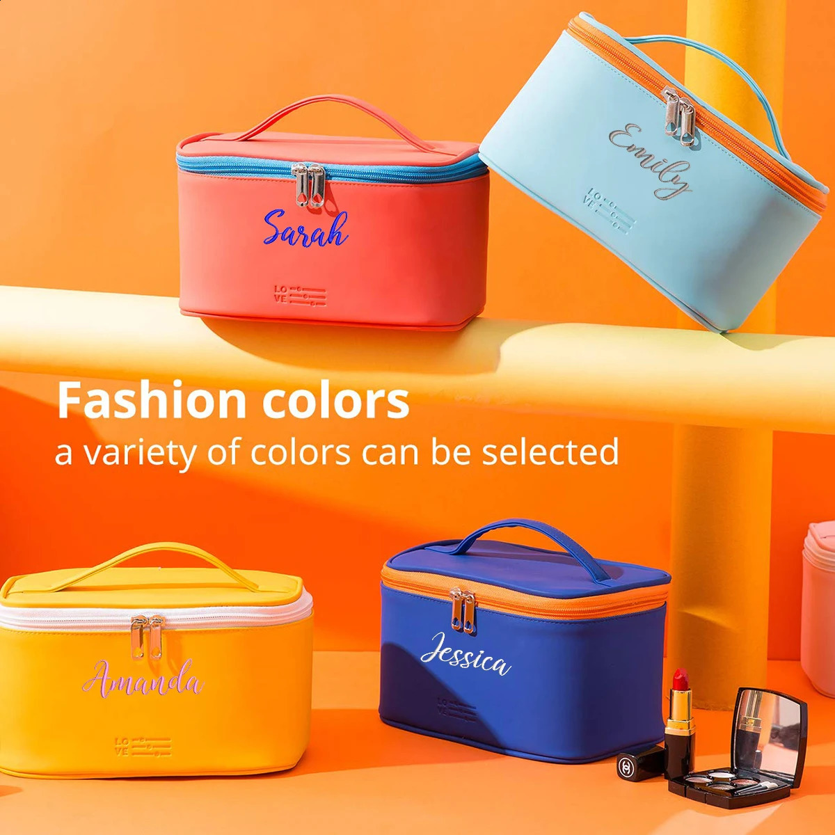 Personalized Makeup Bag Embroidery Name Portable Travel Cosmetic Bag for Women PU Leather Waterproof Gift for Bridesmaids 240822