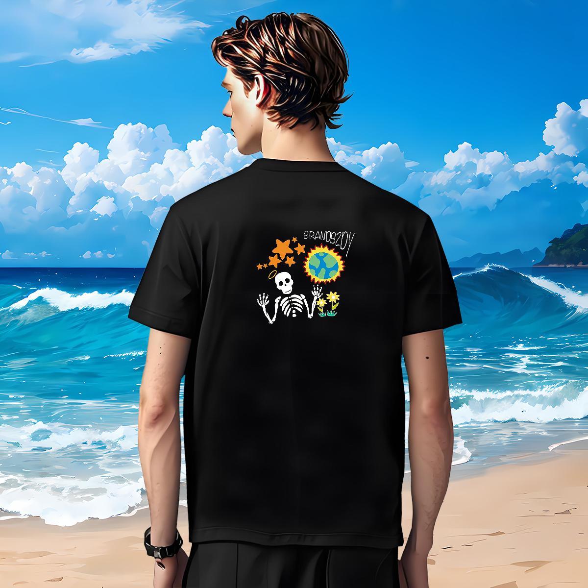 High Quality Men T Shirts 100% Cotton 230g skull Hip Hop Anime Short Sleeve Soft Men Clothes T-Shirt Fashion New Tops