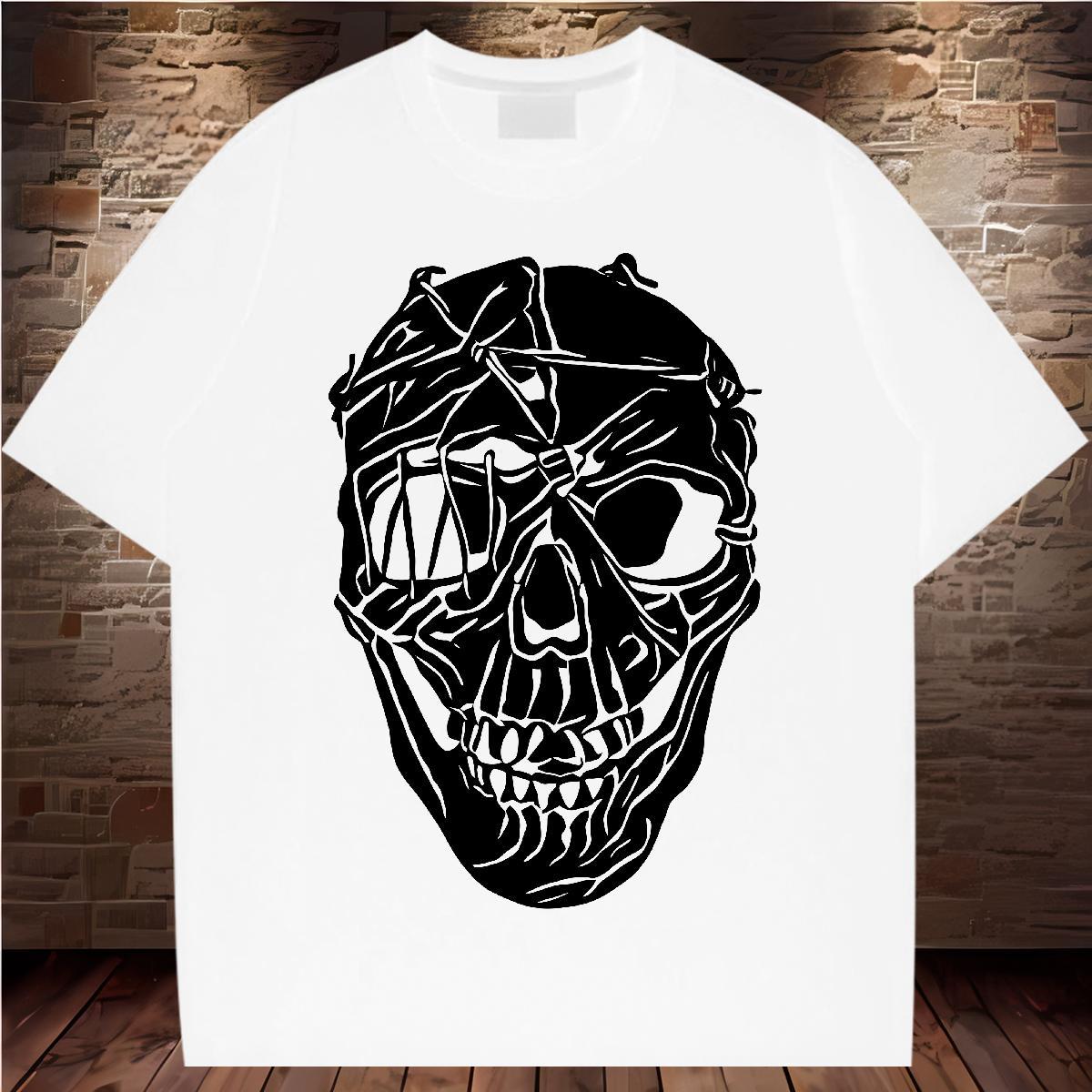 Loose T-Shirts 230g Cotton skull Street wear Hip Hop Cartoon Print Crew Neck Breathable Men Clothes T-Shirt Fashion Designer Tops Shirt