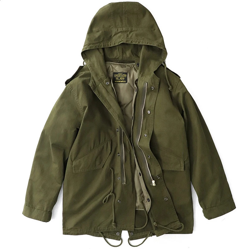 Amekaji Vintage M51 Parka Jacket Men Winter Multi-pocket Hooded Liner Detachable Long Fishtail Trench Coat Cotton Padded Jacket 240822