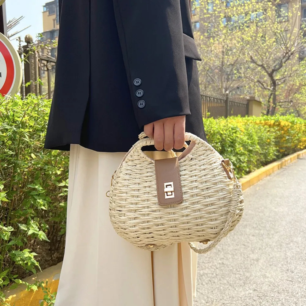 Women Elegant Fashion Straw Woven Rattan Bag Rope Crossbody Sling Shoulder Beach 240823Z
