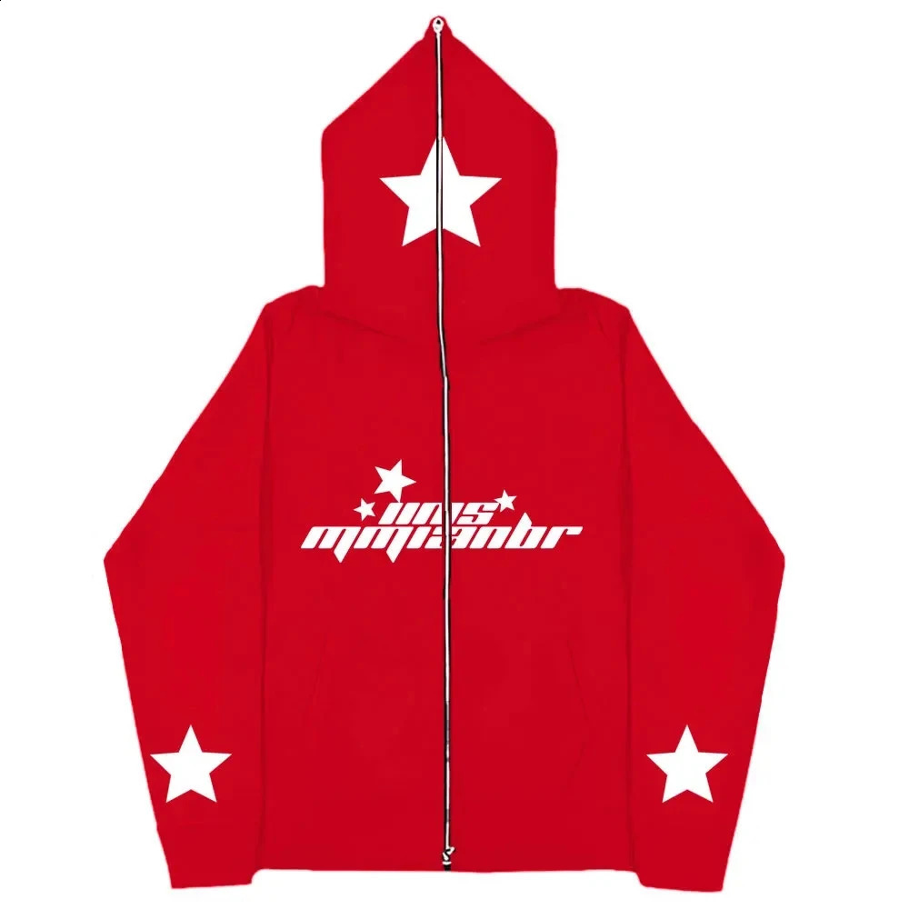 Star Ins High Street Y2K Unisex Inner Fleece Hoodies Sweatshirt Fulll Face Zipper Loose Oversized Mens Womens Streetwear 240823