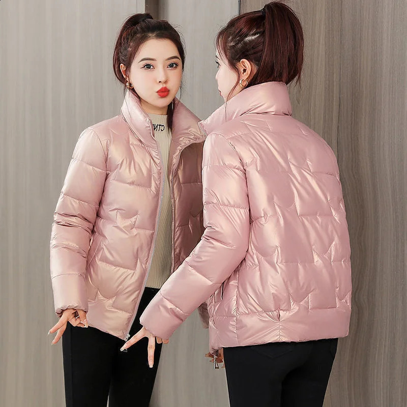 Winter womens jacket smooth cotton padded Parkas loose short thick warm casual 240823