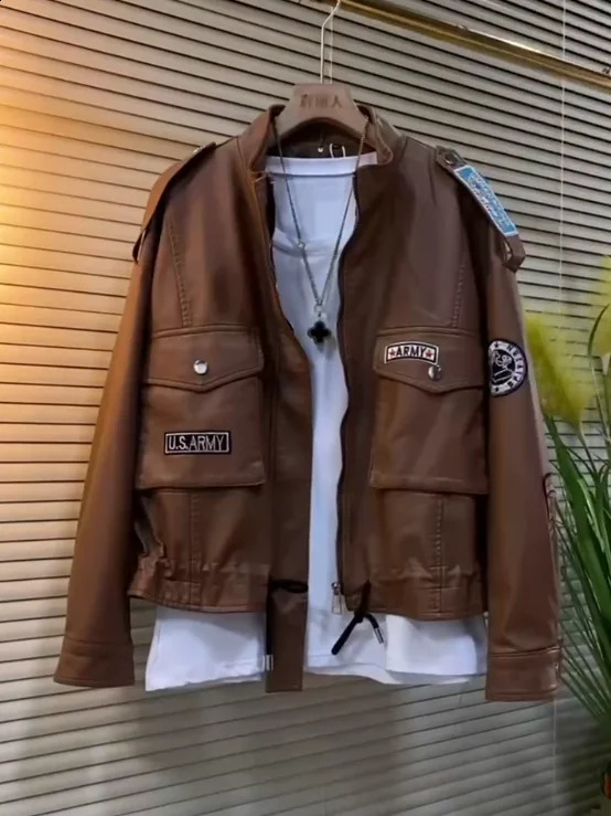 Korean high street leather jackets for women oversized jacket women Couples streetwear harajuku goth y2k clothes 240822