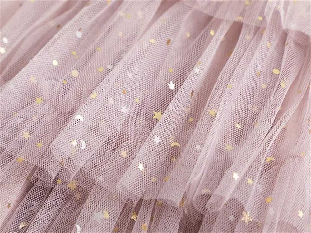 Sparkling baby summer dress 3 6 8 Yrs ruffled elegant birthday party princess dress casual sheer girl children layered dress W240823