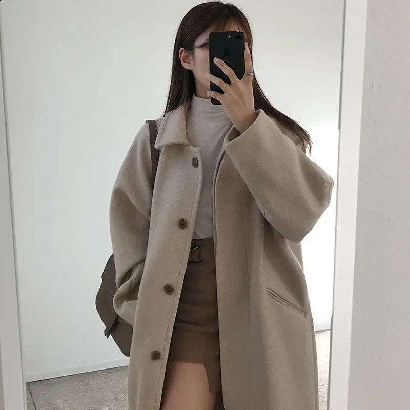 Black Long Coat Women Thick Winter Korean Short with Velvet Mid-length Woolen Coat Woman Parkas Wrap Coat Autumn 240822
