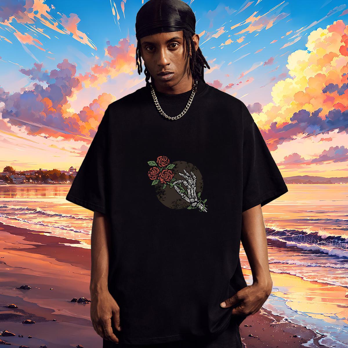 Unisex T-Shirts for Men 230g 100% Cotton skull High Street Hip Hop Custom Printing Breathable Soft Tshirt for Man Woman Wholesale Tees Shirts