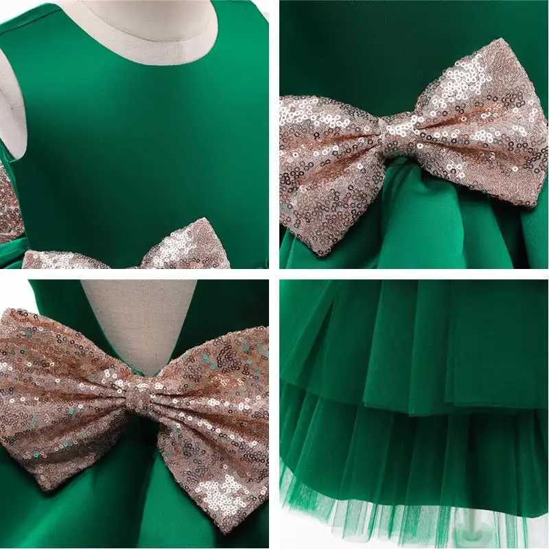 Baby Princess Dress Newborn Girl Birthday Party First Christmas Dress Preschool Children 2 3 4 5 Year Green Christmas Dress W240823