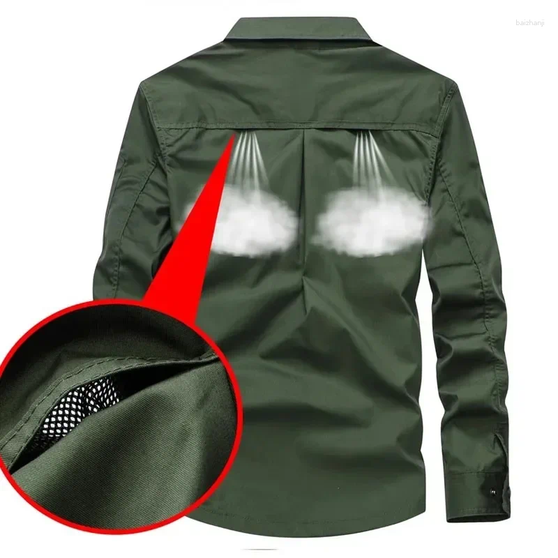 Mens Tracksuits Summer Sets Mens Outdoor Breathable Multiple Pockets Combat Long Sleeve Shirts Cargo Pants Suits Male