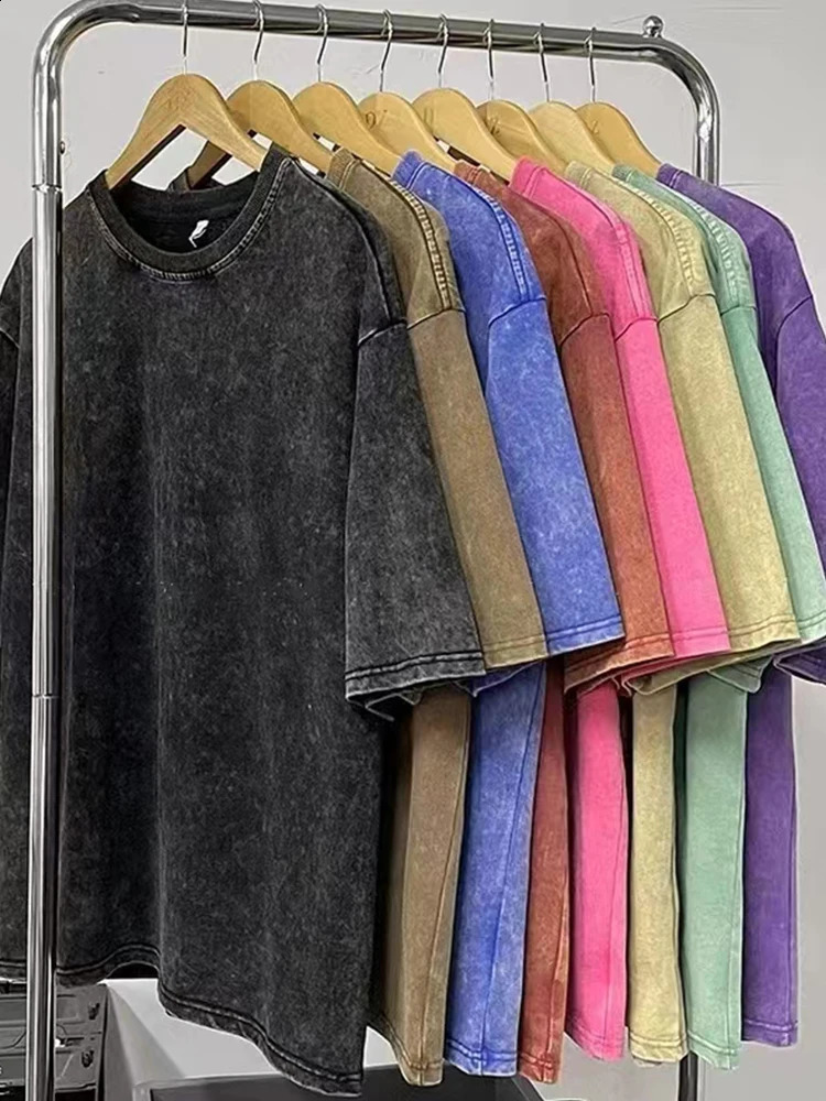 260G thick cotton summer wash Tshirt mens Korean couple Y2K loose top casual short sleeved oversized unisex 240822