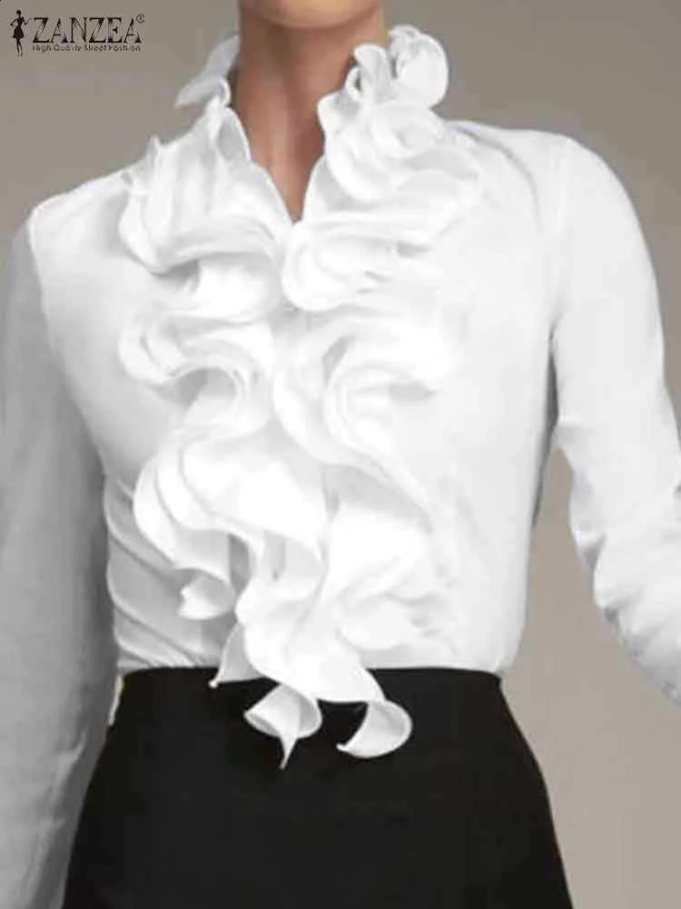ZANZEA Elegant Women Blouse Ruffles Tops Fashion Long Sleeve Shirts Flounce Blusas Stylish OL Work Shirt Female White Blouses 240823