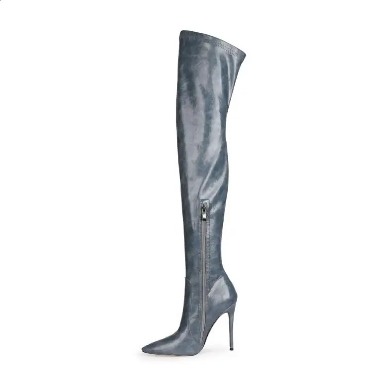 10/12cm High Heels Classic Smooth Leather Side Zipper Stills Over Knee Boots Pointed Toe Winter Arrival Womens Shoes 240823