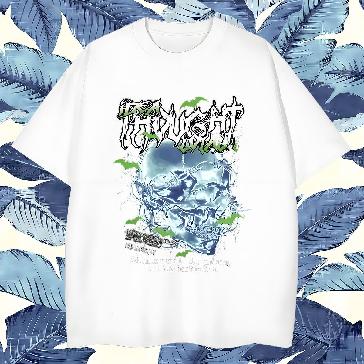High Quality Mens T Shirts 230g Pure Cotton skull Summer Casual Custom Print Plus Size Breathable Crew Neck Men Tops Tees Brand Tee Shirt