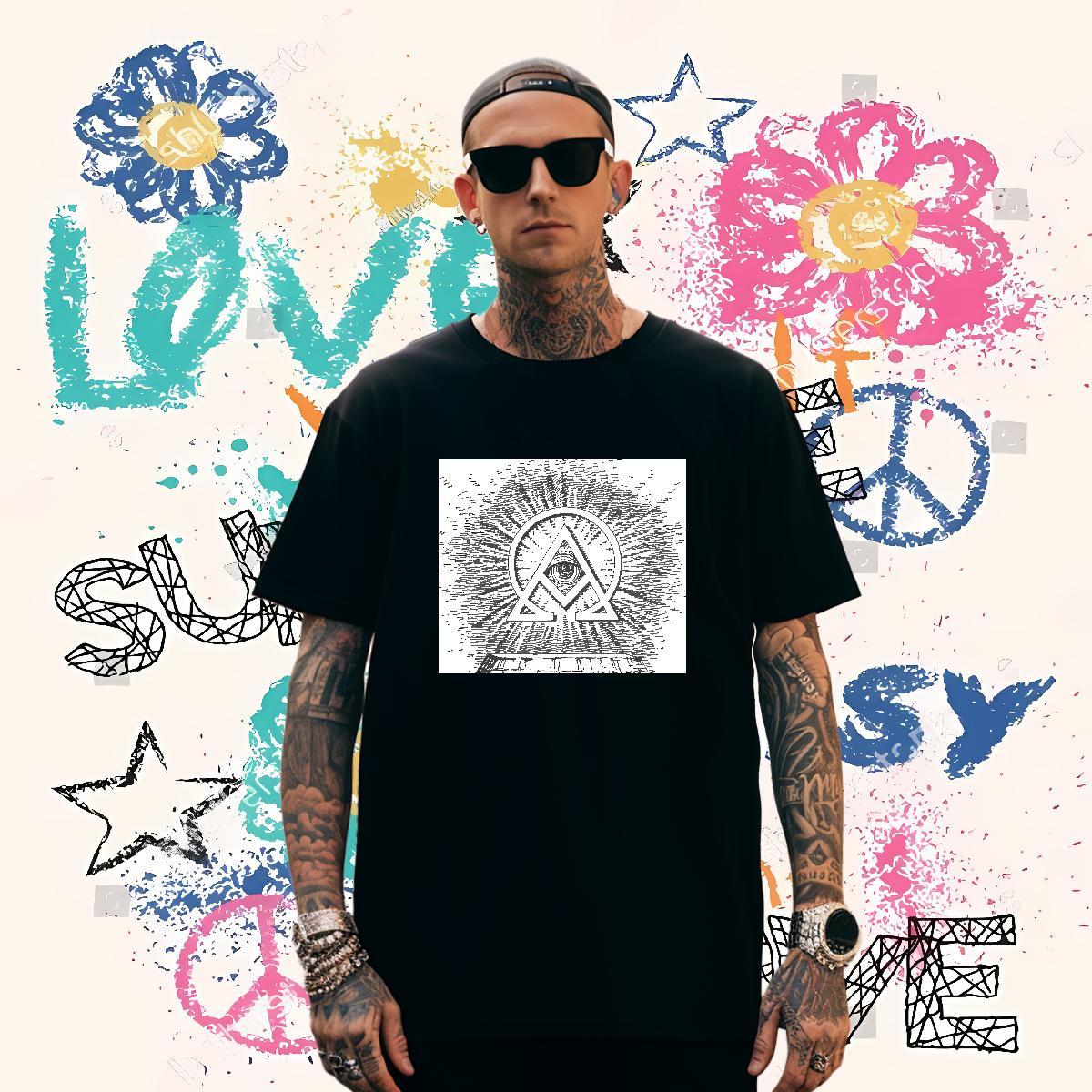 Brand Man T Shirts 100% Cotton 230g eye of the devil Street Wear Custom Print Oversized O-Neck Short Sleeve Men Clothes T-Shirt 2024 New Tee Shirt