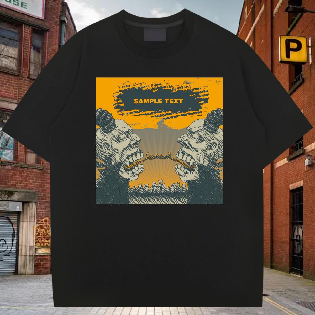 Loose T-Shirts for Men 100% Cotton 230g skull Street Casual Custom Print Oversized Round Neck Short Sleeve Mens Tshirts New Clothings