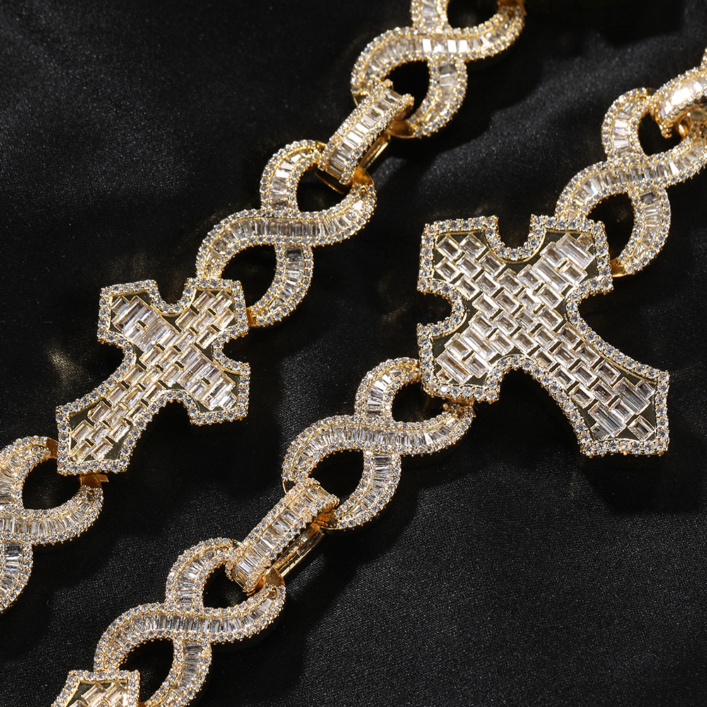 Hip Hop 8 Shape Infinite Cross Cuban Chain Necklace Bracelets 5A Zircon Mens Jewelry