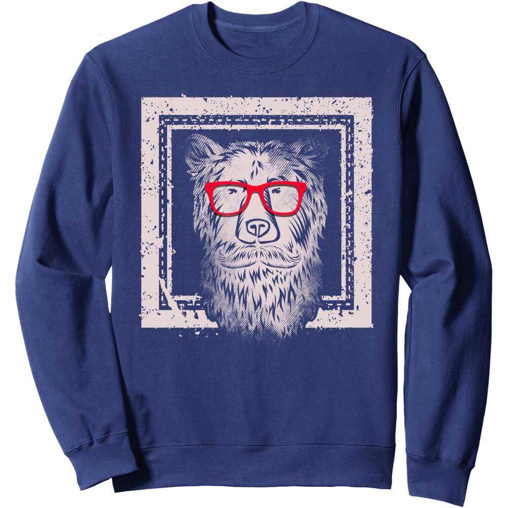 Long Sleeve Shirts for Men sweatshirt Nerdy Bear With Sun Glasses Frame Photo Funny Sweatshirt T shirt Tee Streetwear Casual tops clothes