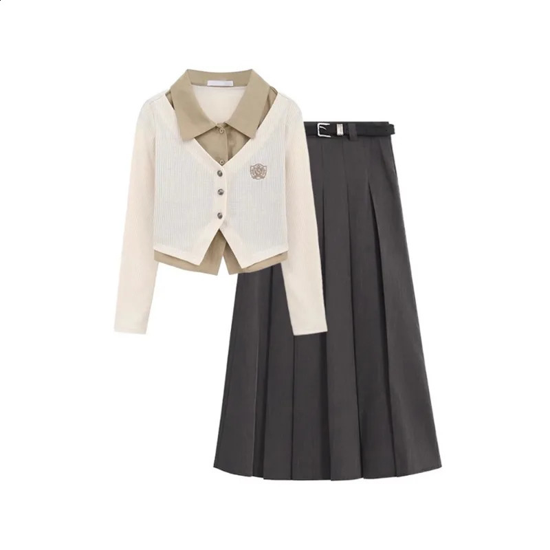 Women Two-piece Set of High-grade Temperament Light Mature Style Retro Spice Sweater Knit Pleated Skirt Gentle Little Fragrance 240823
