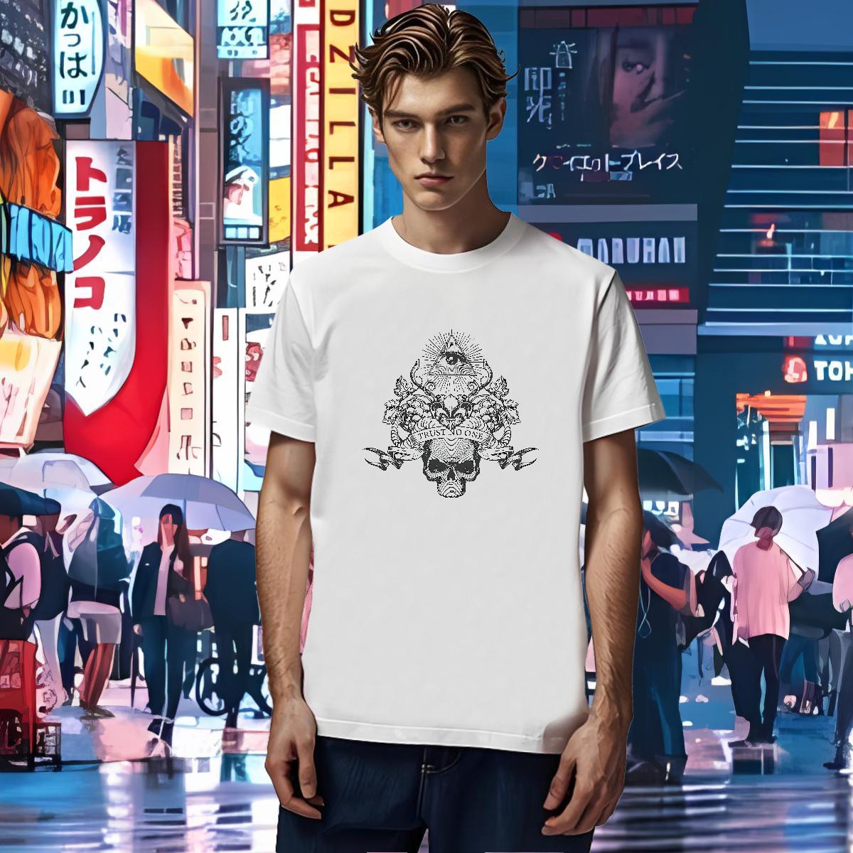 Unisex T-Shirts 230g 100% Cotton eye of the devil Street Wear Black Oversized Breathable Men Tshirts Classic Tops Shirt