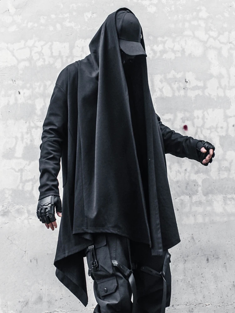 Irregular n Punk Hip Hop Trench Coat Techwear Long Jackets For Men Vintage Gothic Cloak Street Casual Cardigan 240822