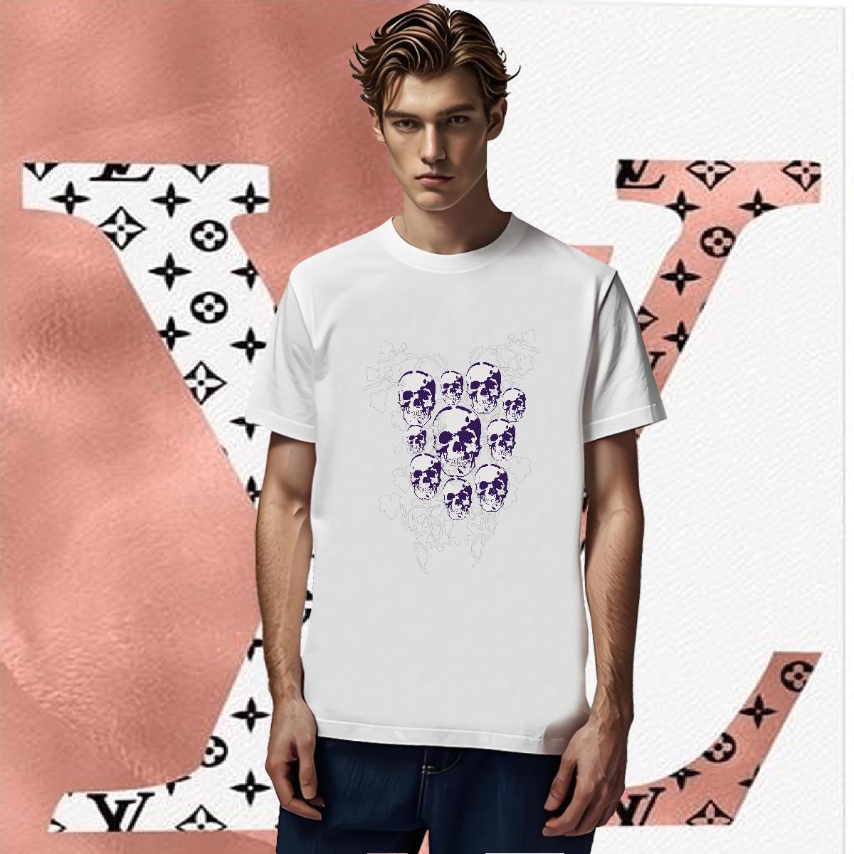 Classic T-Shirts for Men 100% Cotton 230g skull Beach DIY Printed Short Sleeve O-Neck Men Tshirts Designer Tops Shirt