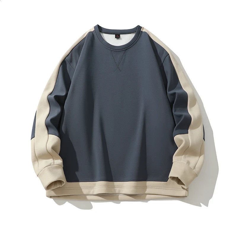 Minimalist Trendy Autumn Mens Round Neck Patchwork Contrast Color Fashion Casual Versatile Long Sleeved Loose Sweatshirts Tops 240823