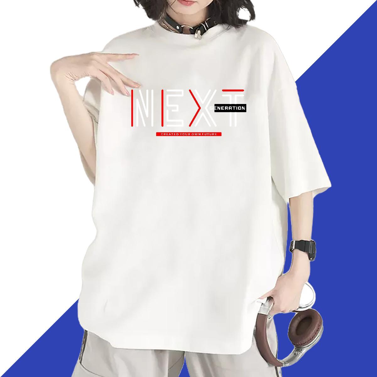 Female Women Tees 230g 100% Cotton letter Daily Outfit T-Shirts for Women Round Neck Short Sleeve Oversized L-4XL Clothings