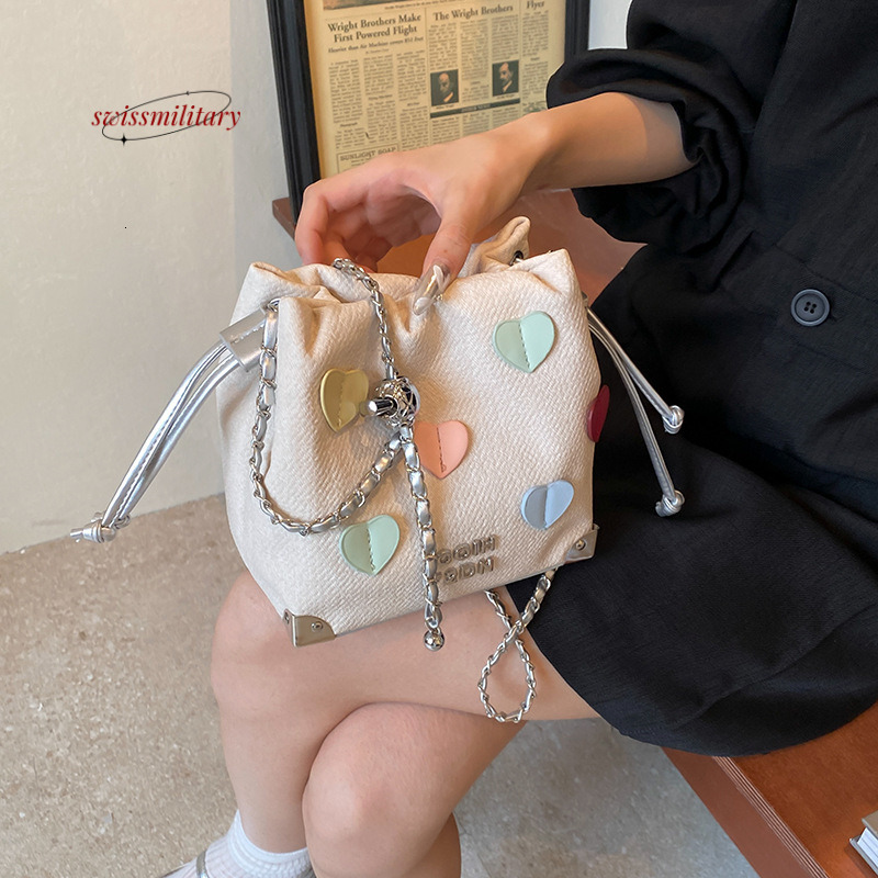 Swissmilitary Popular large capacity bucket for women 2024 new summer niche high-end texture chain crossbody bag #37