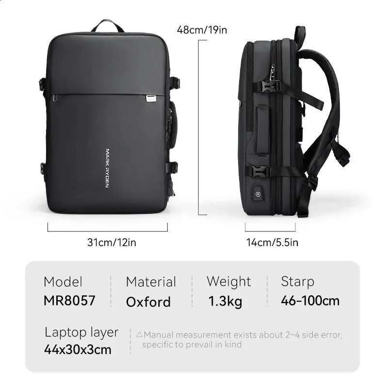 MARK RYDEN Large Travel Backpack Men Multi-functional 39L Expandable Airline Approved 17.3inch Laptop Backpack Ykk Zipper 240822CJ