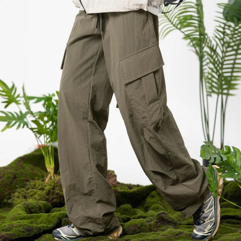 Pleated Work Pants Men Pockets Outdoor Resistant Paratrooper Pants Slightly Wrinkled Casual Trousers Waterproof Breathable 240822