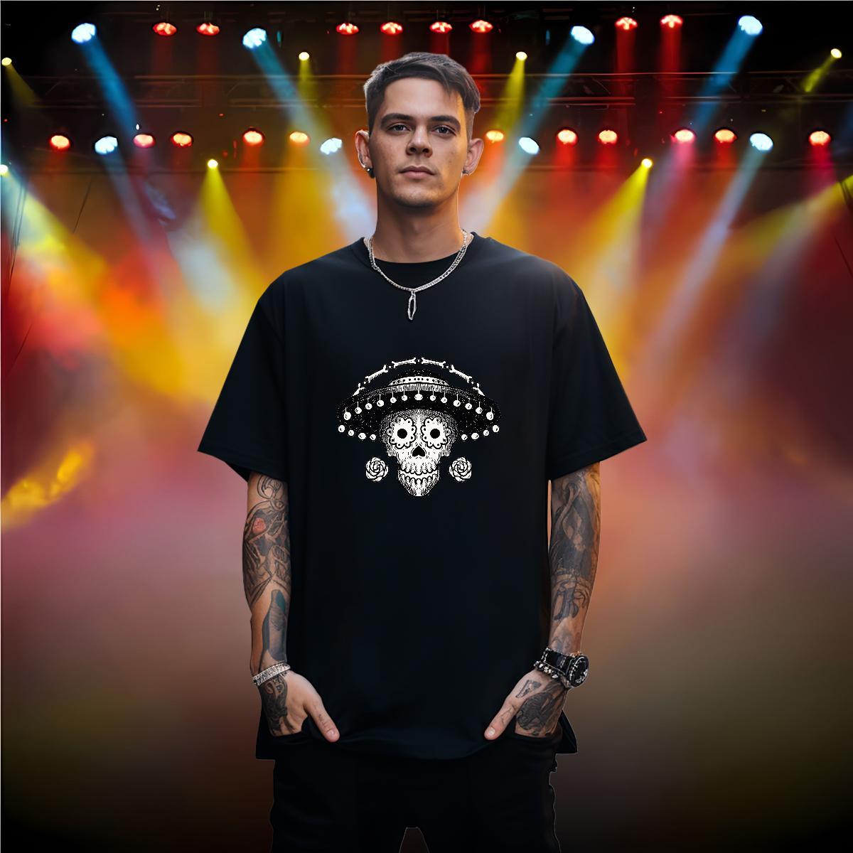 Loose Fit Men T Shirts 100% Cotton 230g skull Street Wear DIY Breathable Crew Neck Men Tees Fashion Clothes