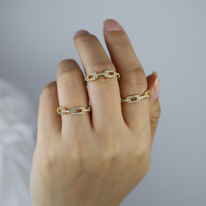 Iced Out Tennis Rings for Women - Cubic Zirconia Cuban k Chain Rings, Fashion Jewelry