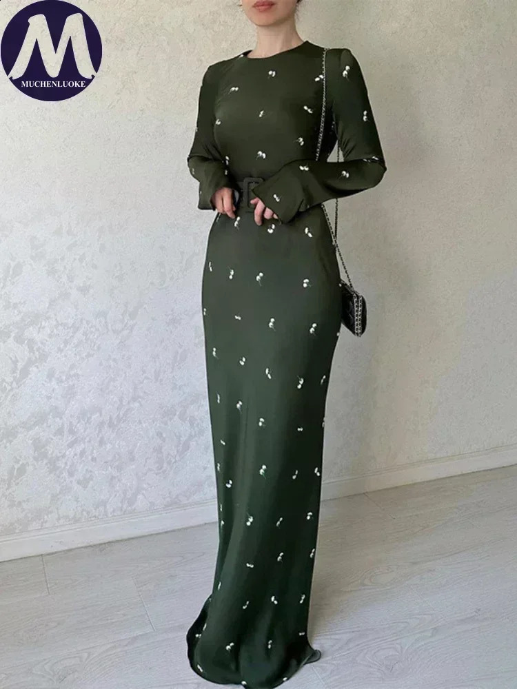 Elegant and Pretty Womens Dresses Autumn Winter Printing O Neck Long Dress Korean Fashion Slim Fit Long Sleeve A-line Dress 240823