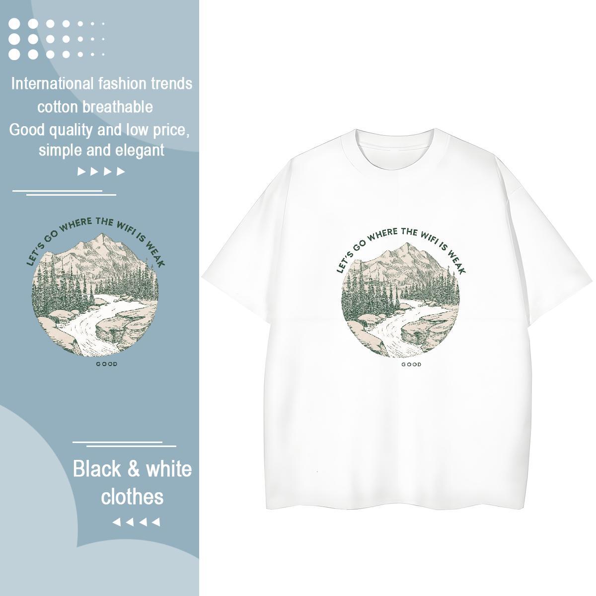 Comfortable Women Tees 100% Cotton 230g mountains Spring Summer Women T Shirts Breathable DIY Logo Clothes