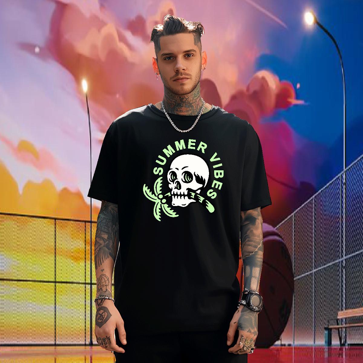 High Quality Men T Shirts 230g 100% Cotton skull Street Custom Printing Breathable Soft Tshirts 2024 New Tee Shirt