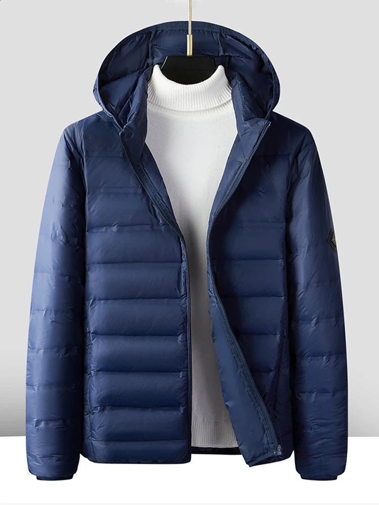 80% white duck down paddle winter jacket mens lightweight hooded windproof casual warm Plus size 8XL 240822