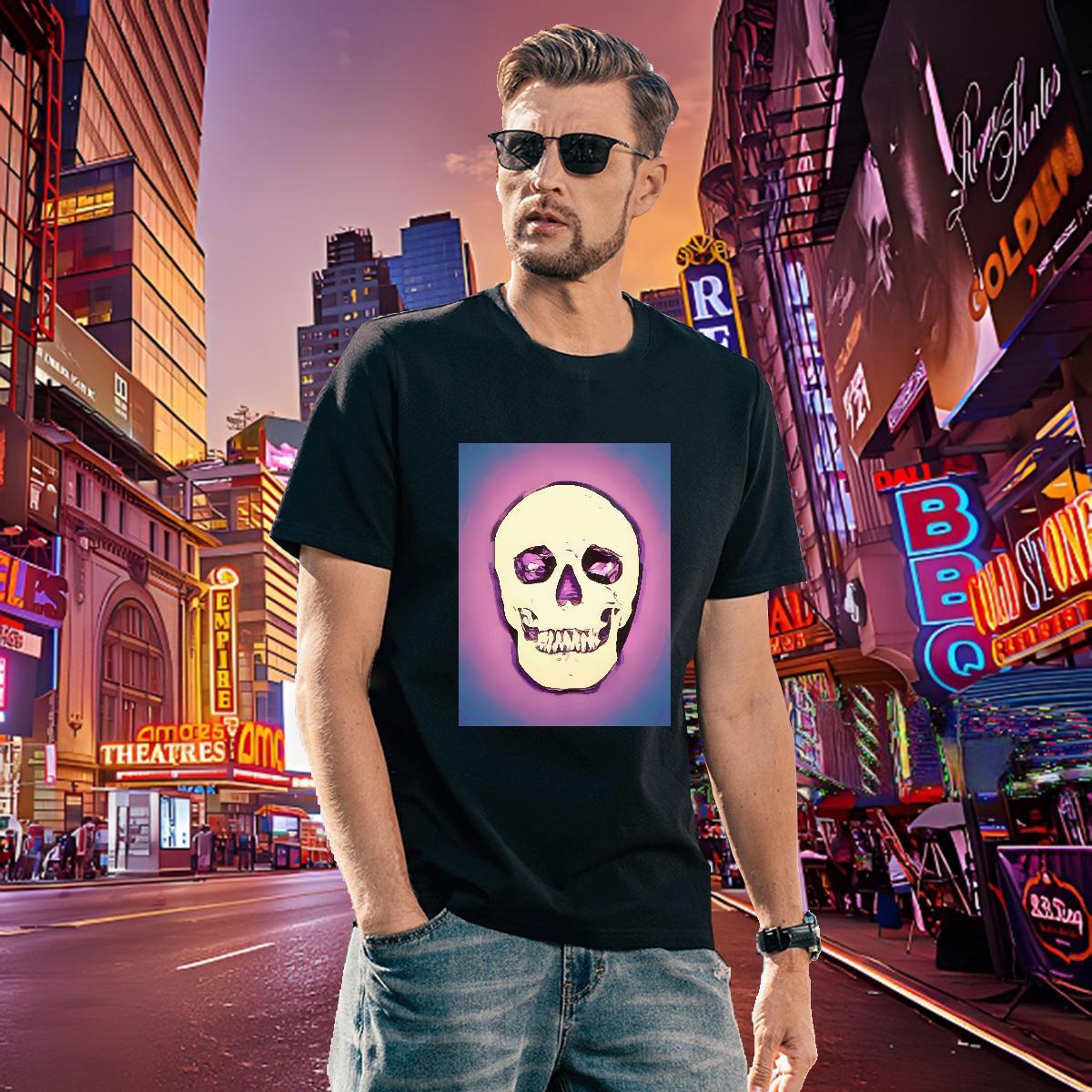 Soft T Shirts Men 230g Cotton skull Hip Hop Cartoon Print Crew Neck Men Clothes T-Shirt Wholesale Tops