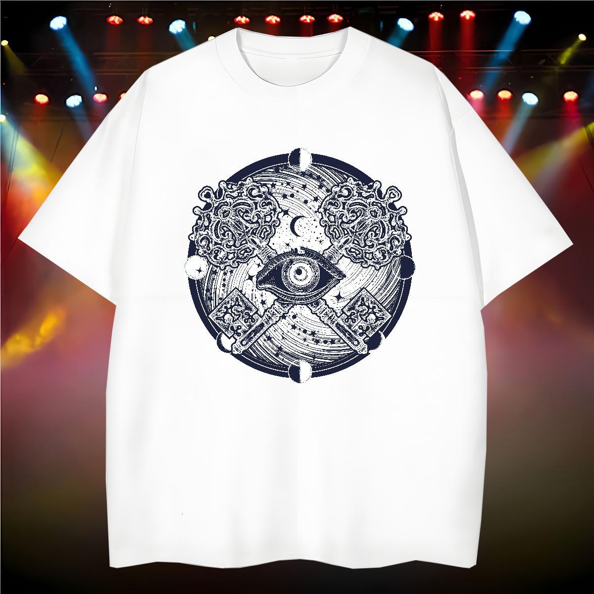 Loose T shirt 230g Pure Cotton eye of the devil Casual Asian Size O Neck Short Sleeves Men Tees Brand Tshirts