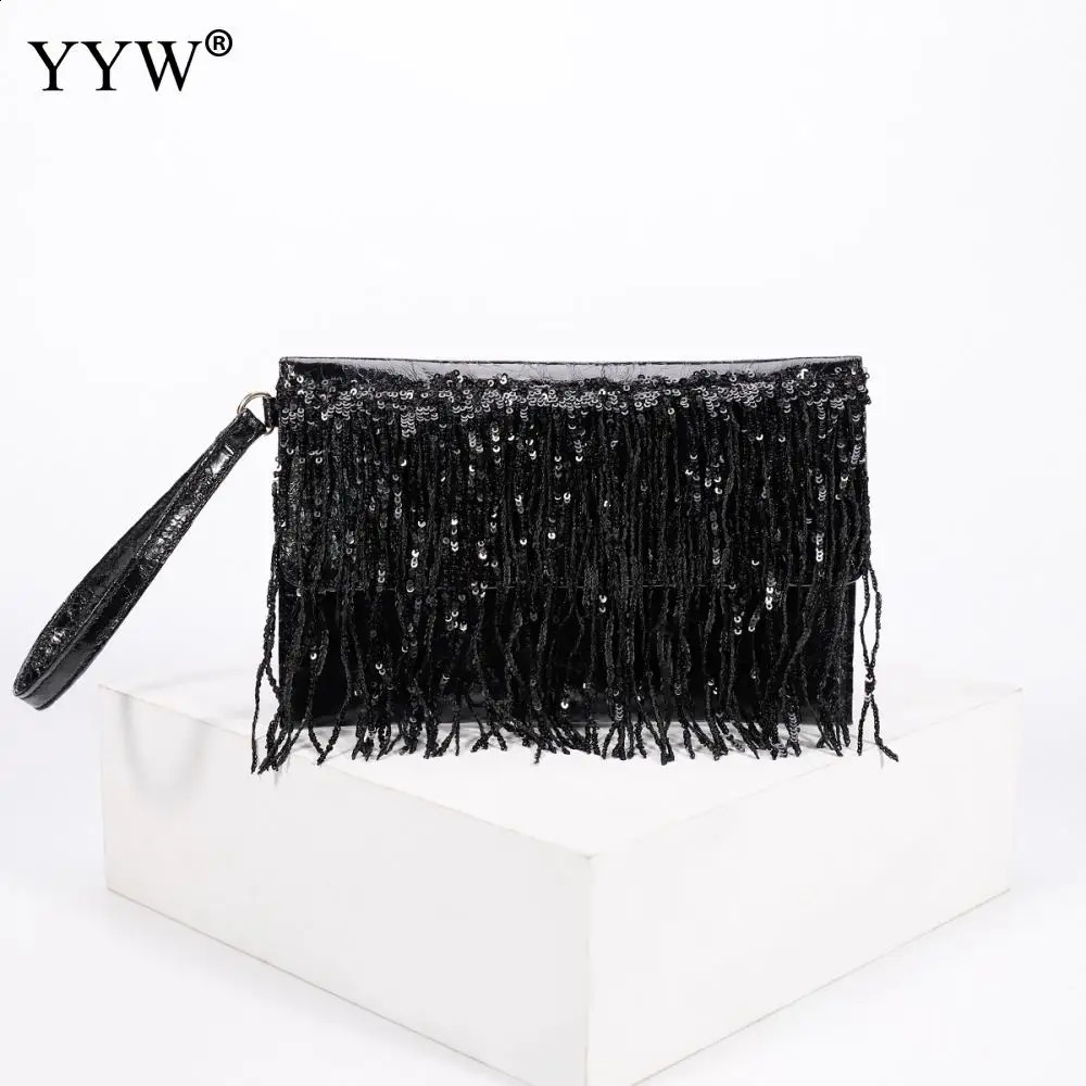 n a ious handbag with silver sequins rhinestones tassels womens small coin purse chain elegant party clutch wallet 240823