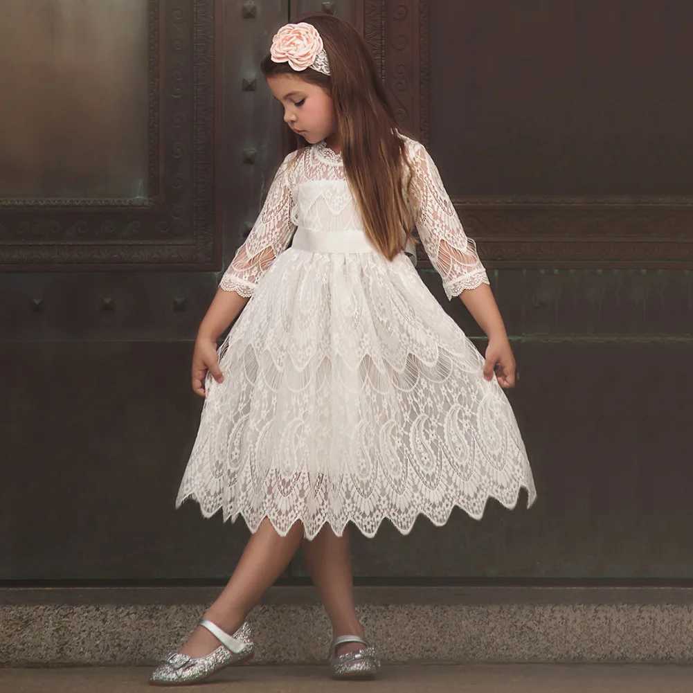 Childrens clothing girls floral lace chiffon dress wedding little girls birthday party dress childrens autumn casual clothing W240823