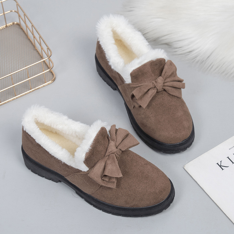 Women's velvet thickened warm and anti slip shallow mouth cotton shoes casual and versatile one foot shoes