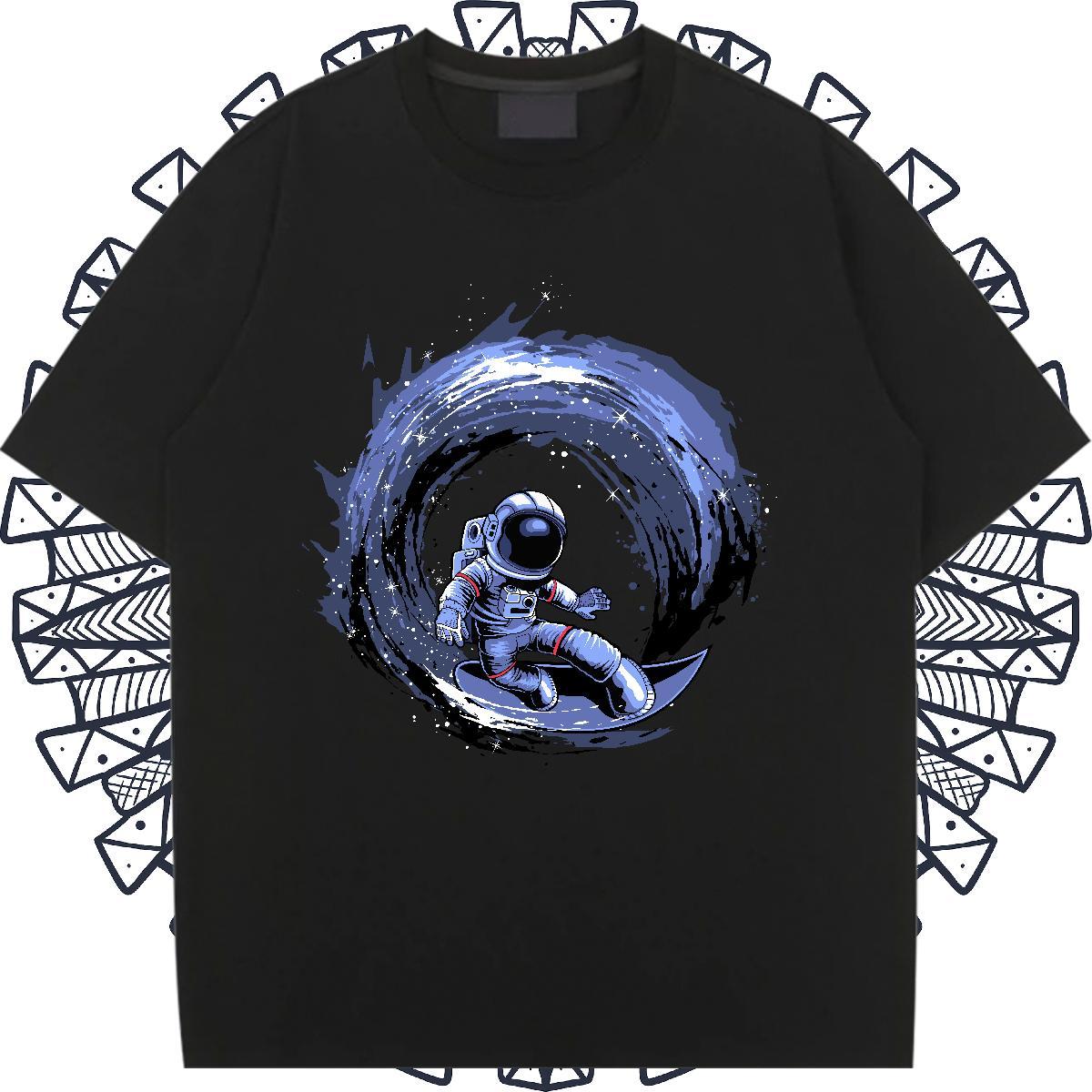 Soft Woman Tshirt 230g 100% Cotton cosmonaut Casual Daily Wear Womens T Shirts Crew Neck Breathable White Plus Size Tees Shirts