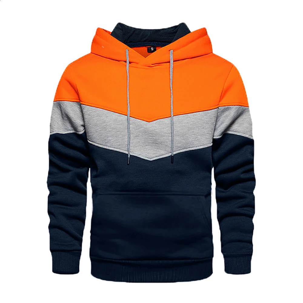 Mens hooded sweatshirt patch work outdoor sportswear street fashion mens wool pocket autumn and winter tricolor 240822
