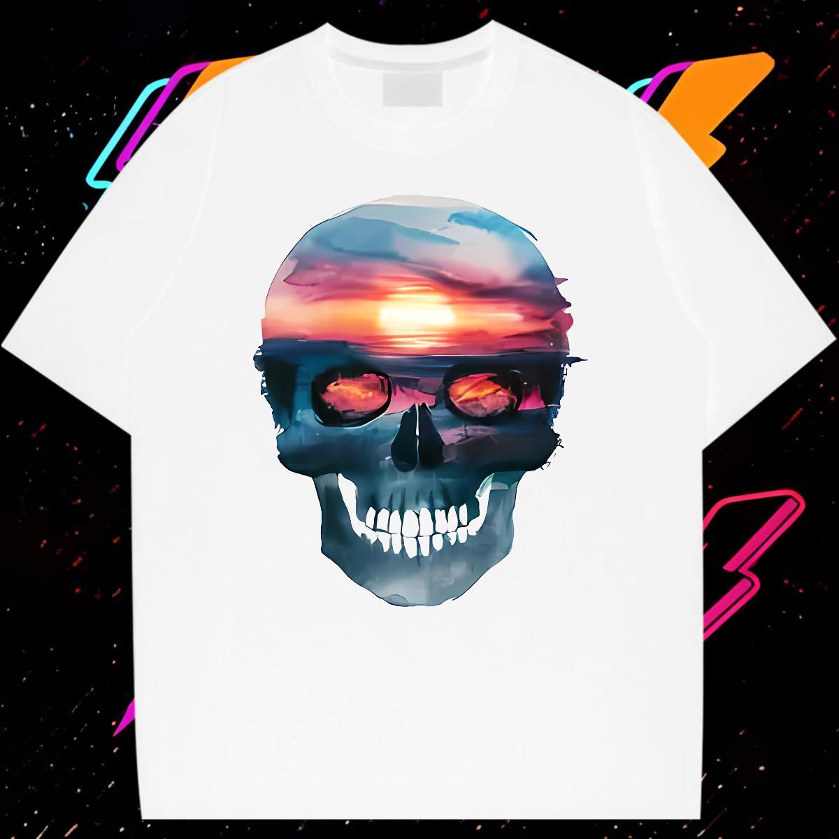TOP Quality T Shirt For Man 230g 100% Cotton skull Daily Outfit Black Oversized Breathable Short Sleeve Men Clothes T-Shirt 2024 Designer Tees